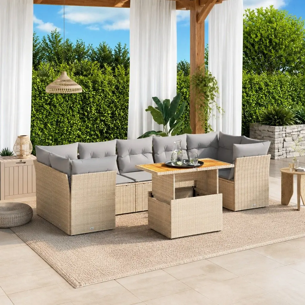 8 Piece Modular Sofa Set Outdoor Furniture Beige PE Rattan with Cushions for Garden and Patio