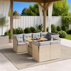 8 Piece Garden Sofa Set with Cushions Beige Poly Rattan Outdoor Furniture Patio