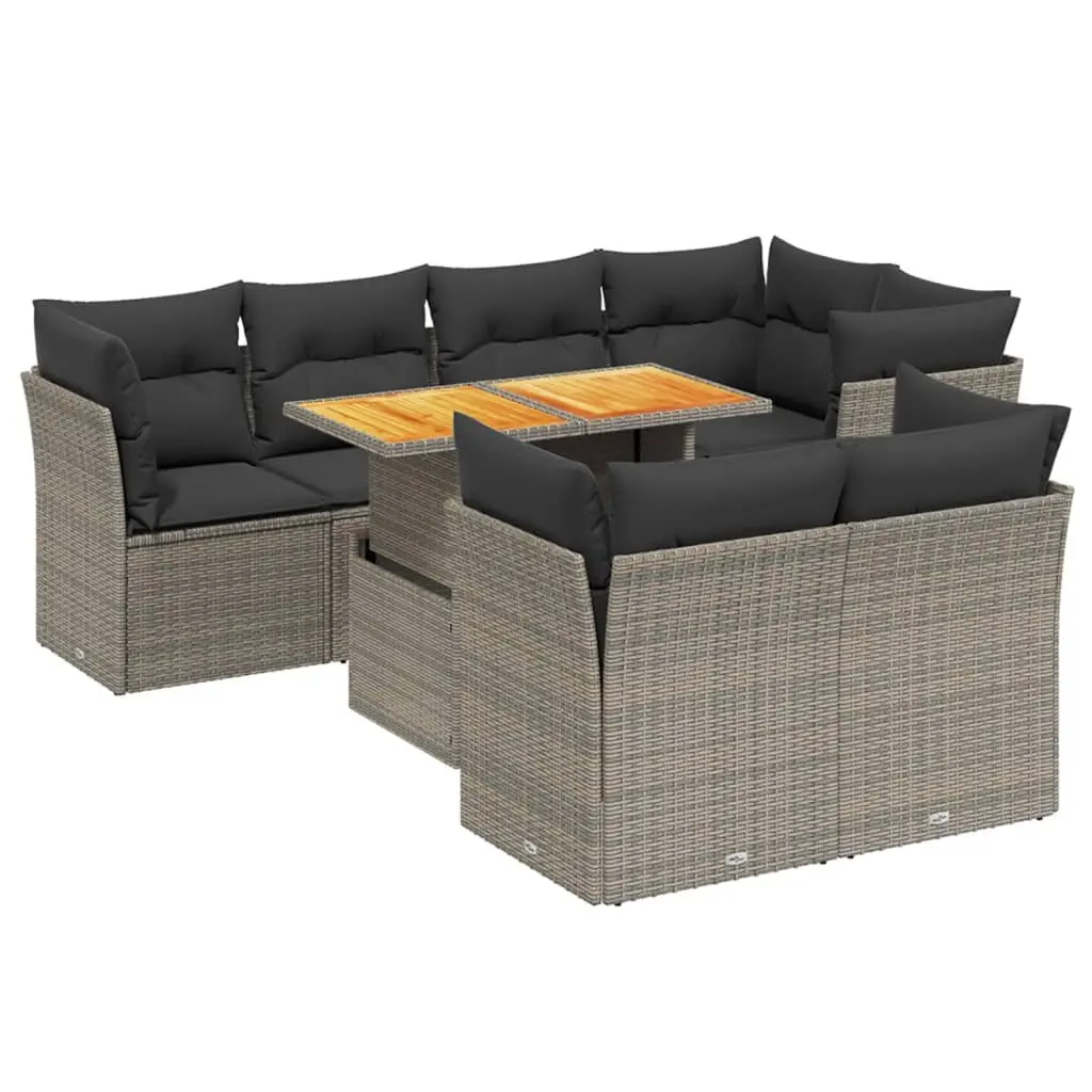 Garden Sofa Set 8 Piece Outdoor Furniture with Cushions Grey Poly Rattan Modular