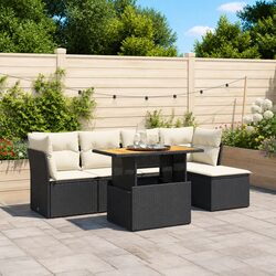 Garden Sofa Set 6 Piece Outdoor Furniture Patio Black Poly Rattan with Cushions