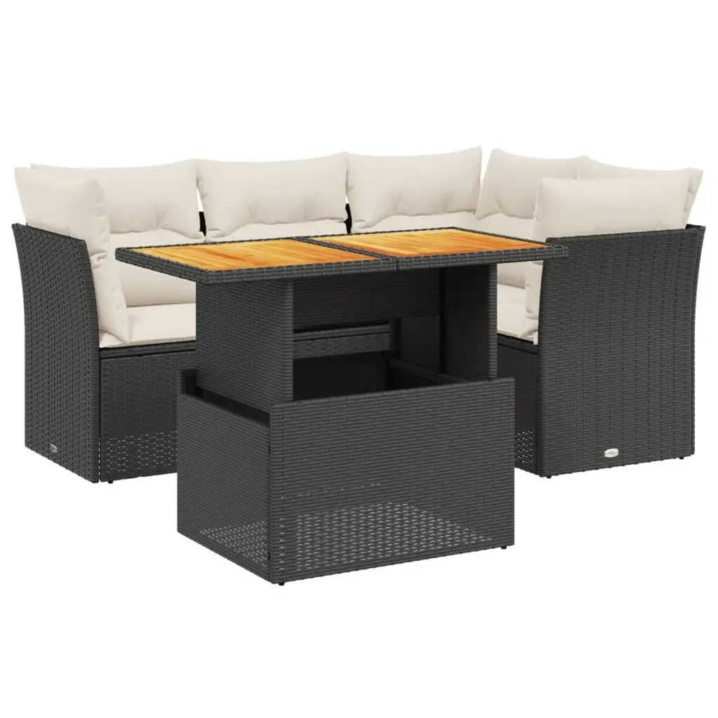5 Piece Outdoor Garden Sofa Set PE Rattan Black with Cushions