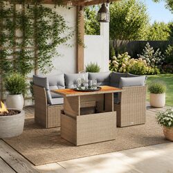 5 Piece Garden Sofa Set with Adjustable Dining Table Outdoor Furniture Beige