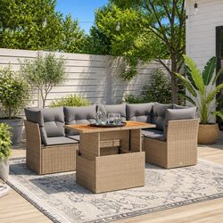Comfortable 5 Piece Beige Garden Sofa Set for Outdoor Use