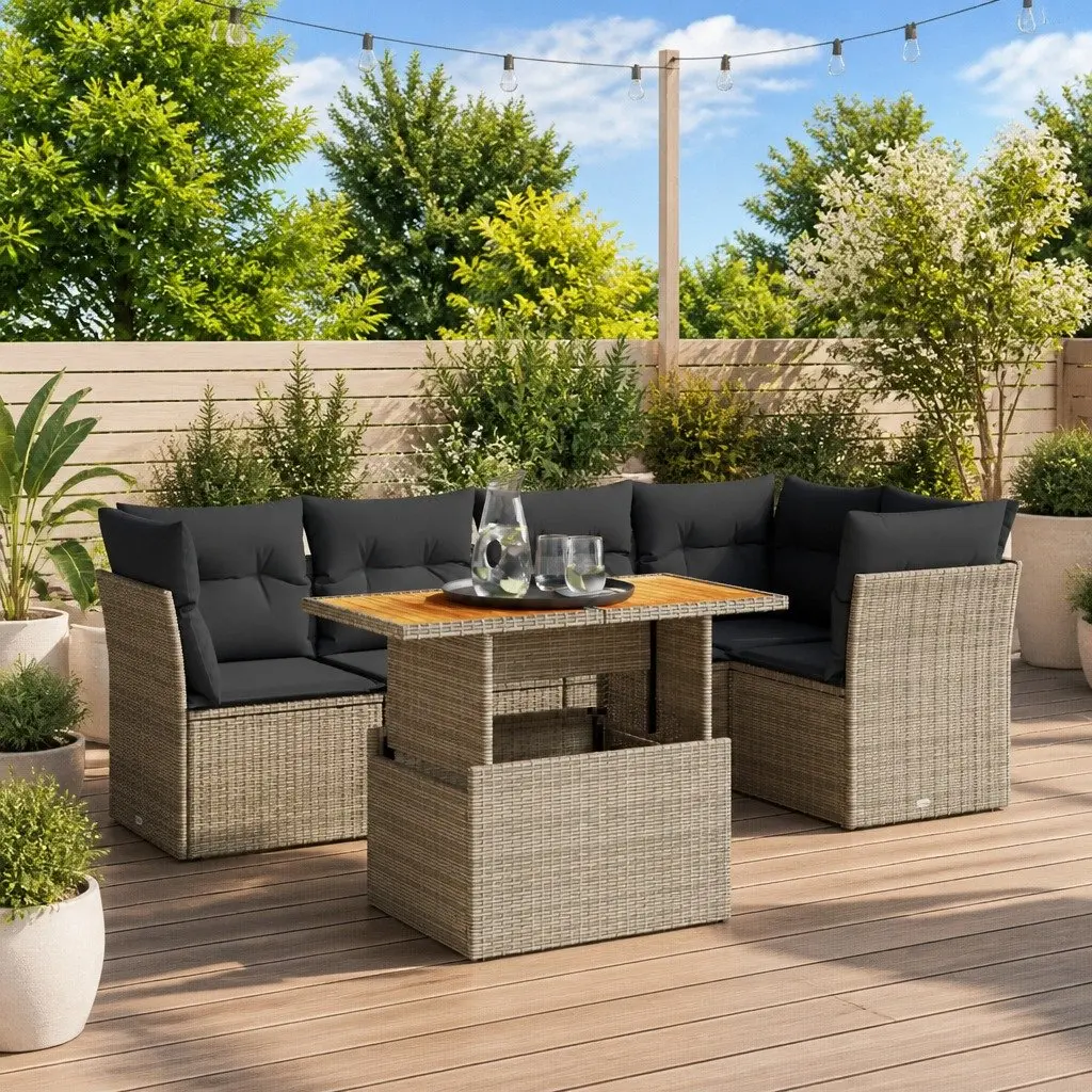 Garden Sofa Set PE Rattan 5 Piece Modular Outdoor Furniture Grey