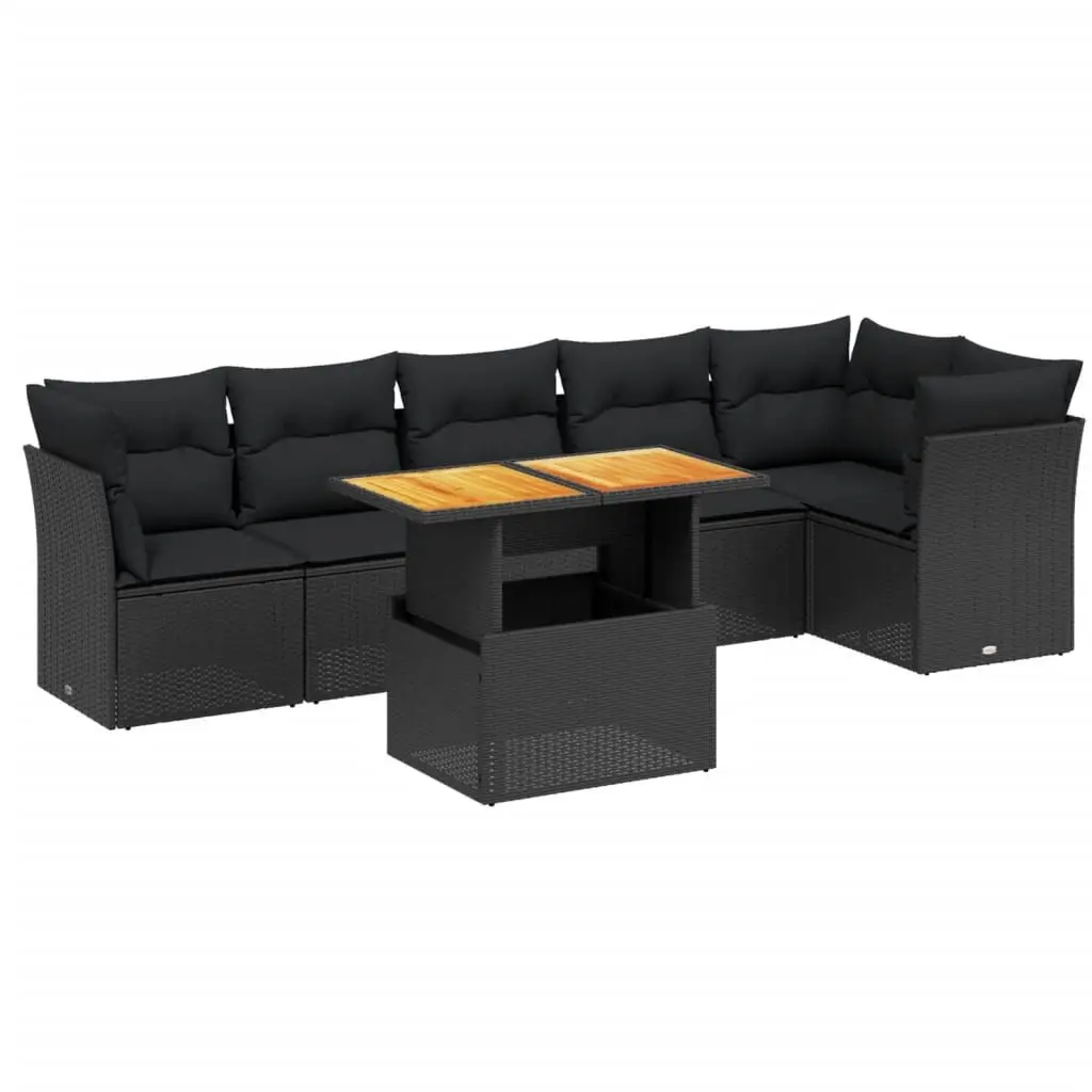 7 Piece Garden Sofa Set Modular PE Rattan Black with Cushions Outdoor Furniture