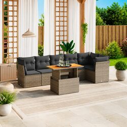 7 Piece Garden Sofa Set Outdoor Furniture Grey PE Rattan Patio with Cushions