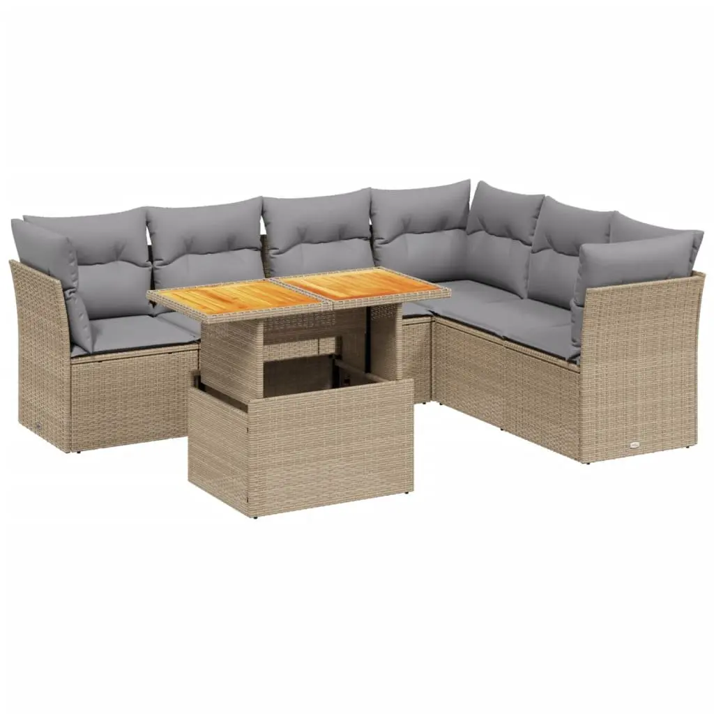 Garden Sofa Set PE Rattan 7 Piece Outdoor Furniture Beige