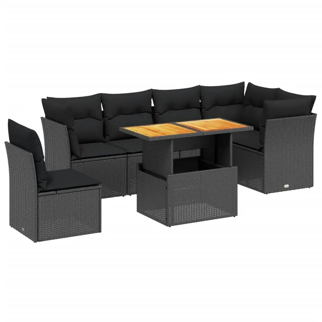 7 Piece Garden Sofa Set Poly Rattan Outdoor Furniture Black with Cushions