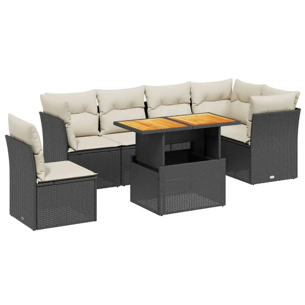 7 Piece Outdoor Patio Furniture Black PE Rattan Garden Sofa Set with Cushions