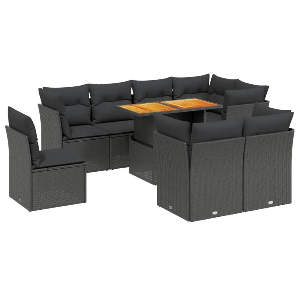 Garden Sofa Set PE Rattan 9 Piece Modular Outdoor Furniture Black with Cushions