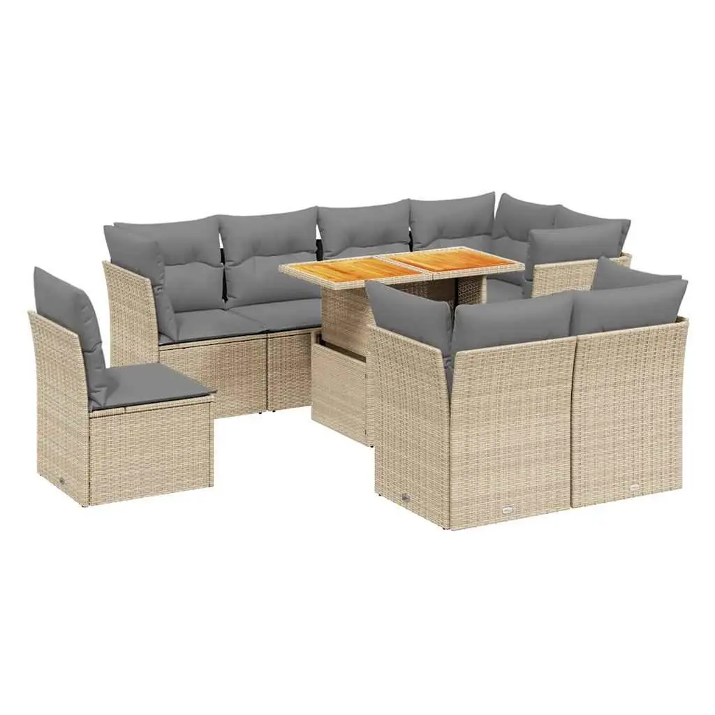 Garden Sofa Set 9 Piece Modular Outdoor Furniture PE Rattan Beige Patio Lounge