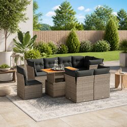 9 Piece Garden Sofa Set Outdoor Patio Furniture Grey PE Rattan with Cushions