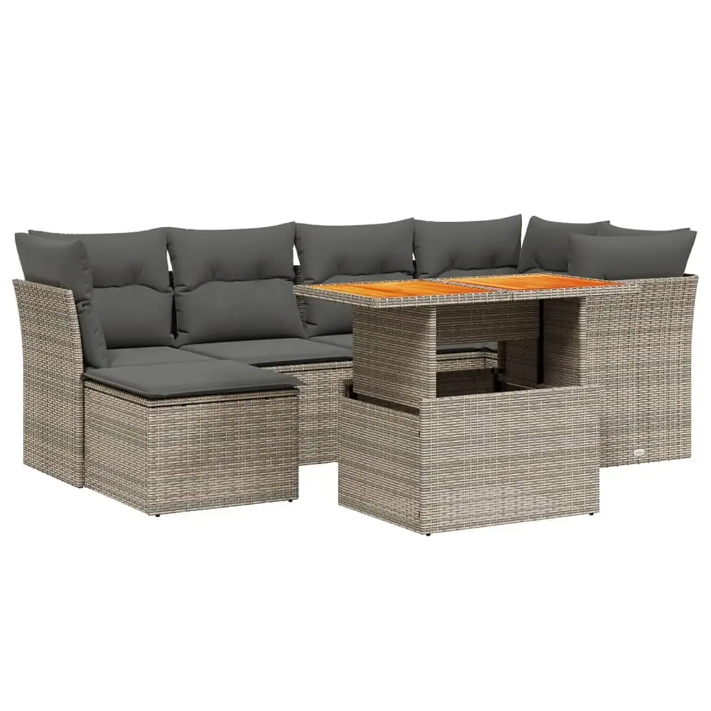 7 Piece Garden Sofa Set Poly Rattan Adjustable Table Grey Outdoor Furniture