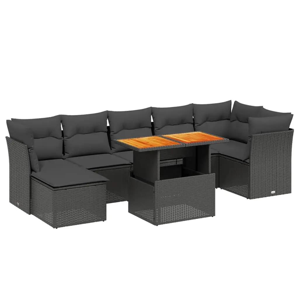 Outdoor Seating Set 8 Piece Modular Black PE Rattan Sofa with Cushions for Patio and Garden