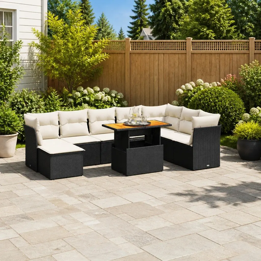 Garden Sofa Set 9 Piece Modular Outdoor Furniture PE Rattan Black