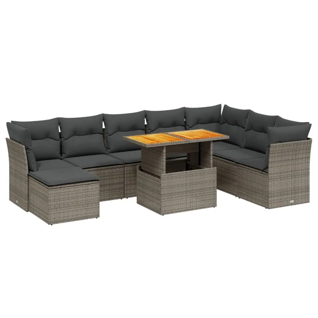 Garden Sofa Set Modular PE Rattan 9 Piece Outdoor Furniture Grey with Cushions