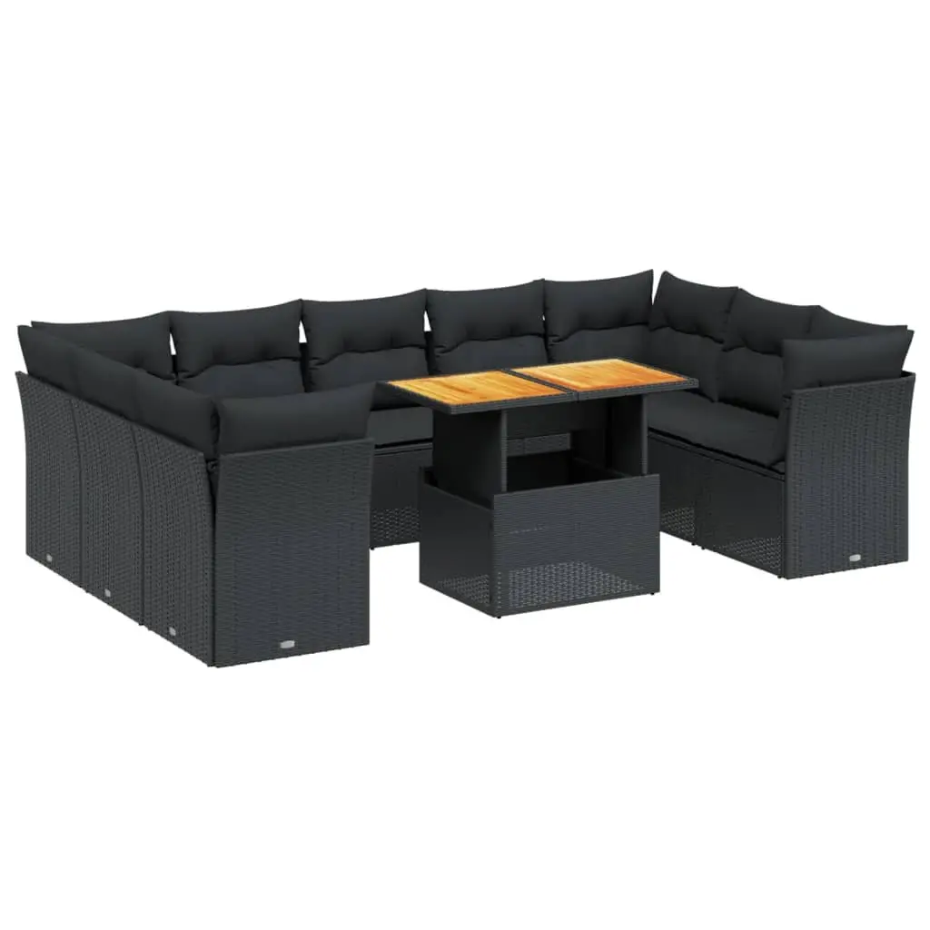 Garden Sofa Set 10 Piece Outdoor Furniture Patio Lounge Black Poly Rattan