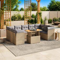 Garden Sofa Set 10 Piece Outdoor Furniture Beige Poly Rattan Patio Seating