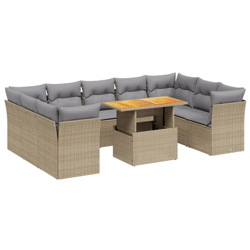 Garden Sofa Set 10 Piece Outdoor Furniture Beige Poly Rattan Patio Seating