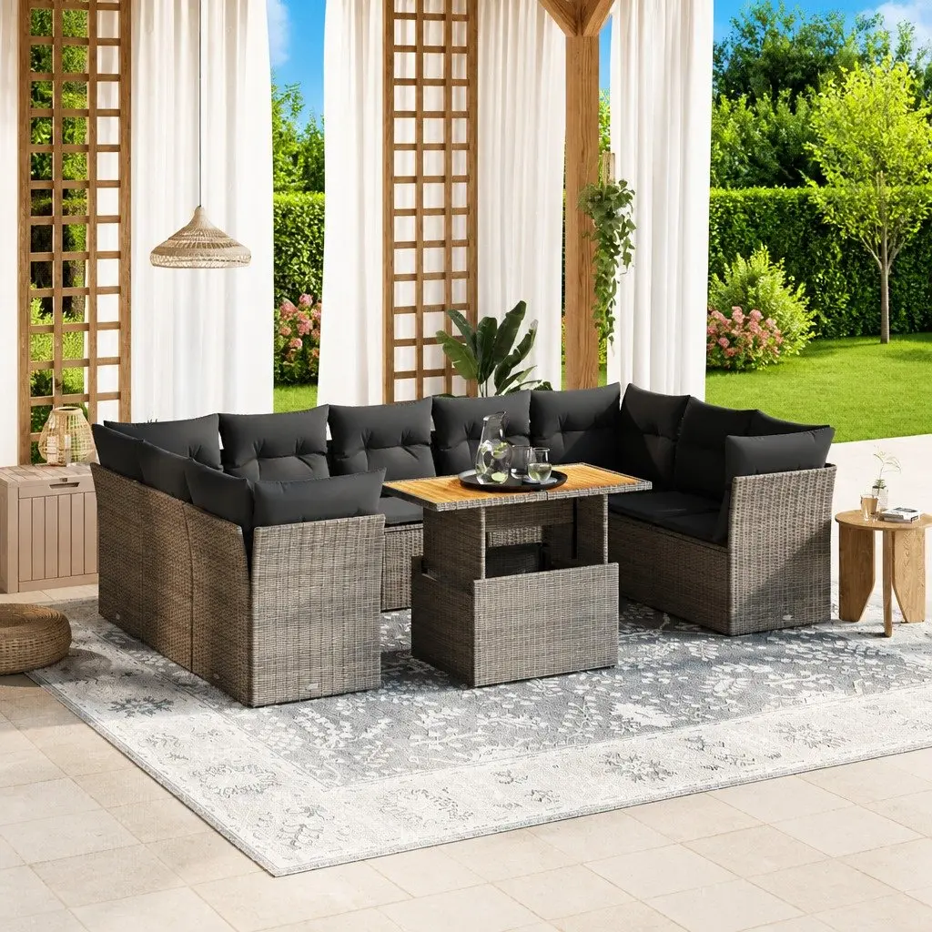 10 Piece Outdoor Garden Sofa Set PE Rattan Modular Adjustable Table Grey
