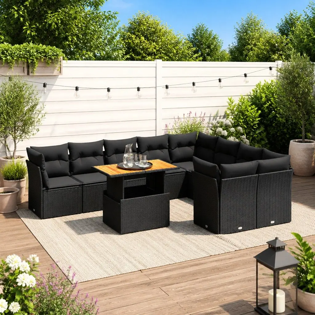 Garden Sofa Set PE Rattan 10 Piece Modular Outdoor Furniture Black