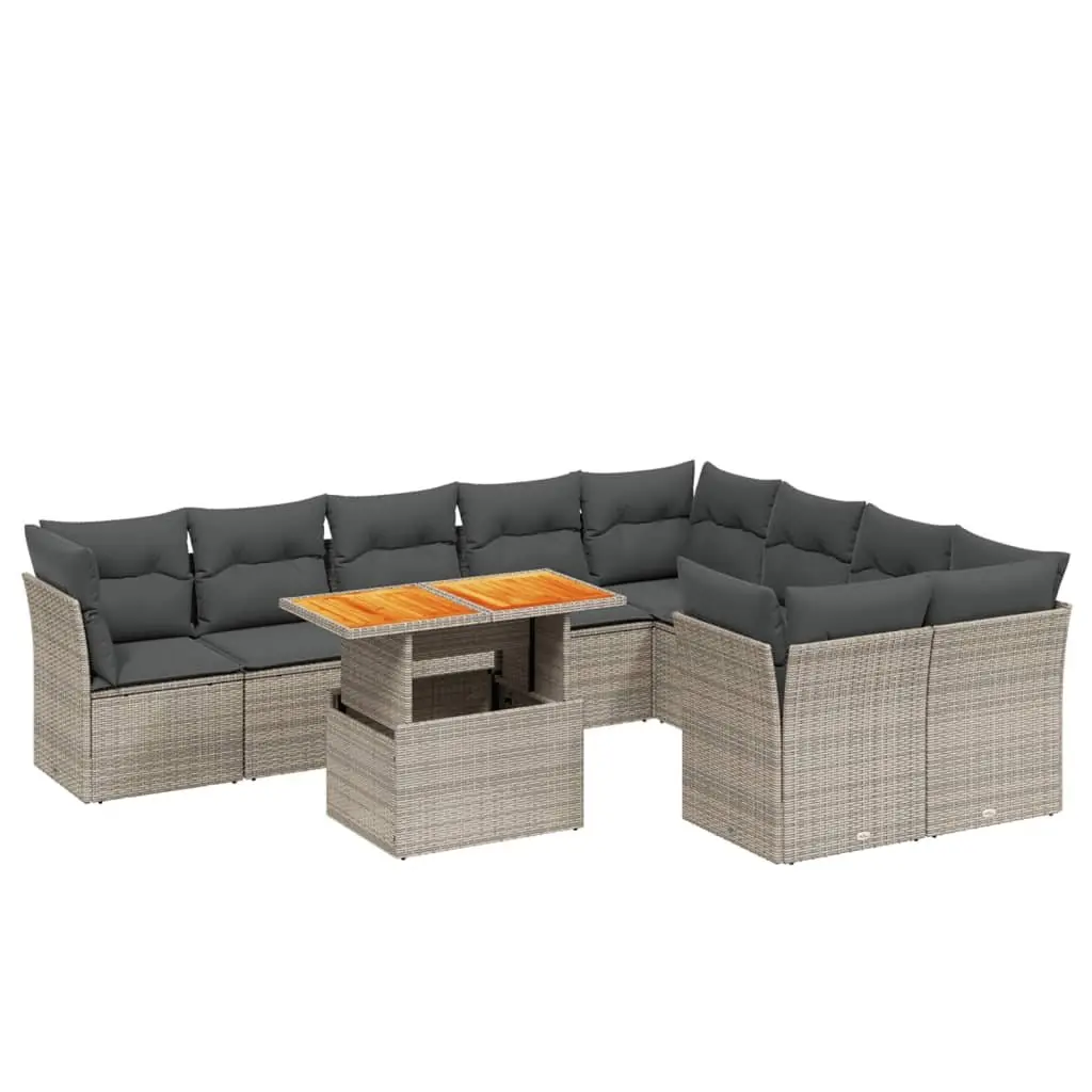 Garden Sofa Set PE Rattan 10 Piece Modular Outdoor Furniture Grey with Cushions