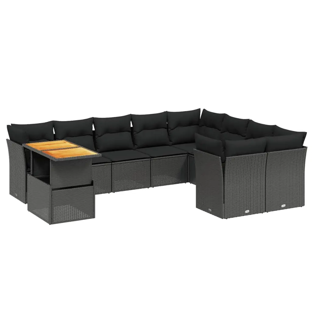 Modular Patio Furniture Set Black PE Rattan 10 Piece Garden Sofa with Cushions