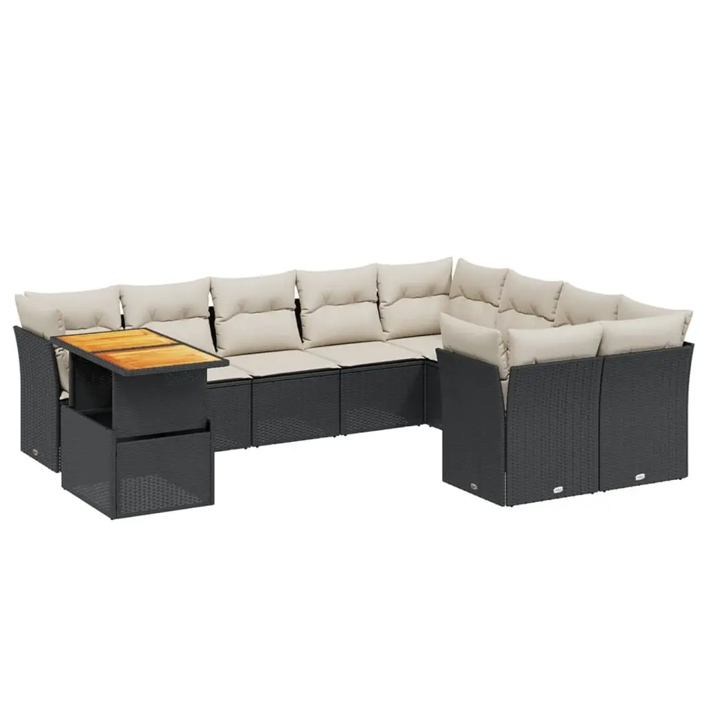 10 Piece Modular Garden Furniture Set Black PE Rattan with Cushions