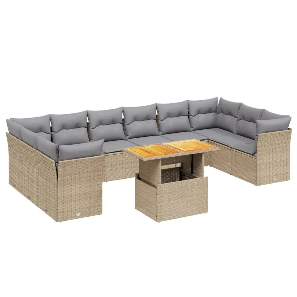 Garden Sofa Set 11 Piece Outdoor Furniture Beige Poly Rattan Patio Lounge