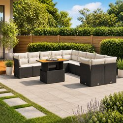 11 Piece Garden Sofa Set in Black Rattan
