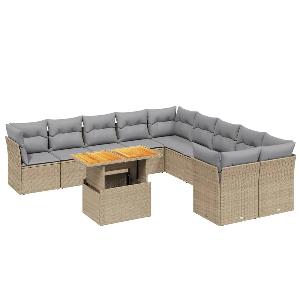 Garden Sofa Set 11 Piece Outdoor Furniture Beige Poly Rattan with Cushions Patio