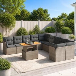 Garden Sofa Set 11 Piece Outdoor Furniture Grey Poly Rattan Patio with Cushions