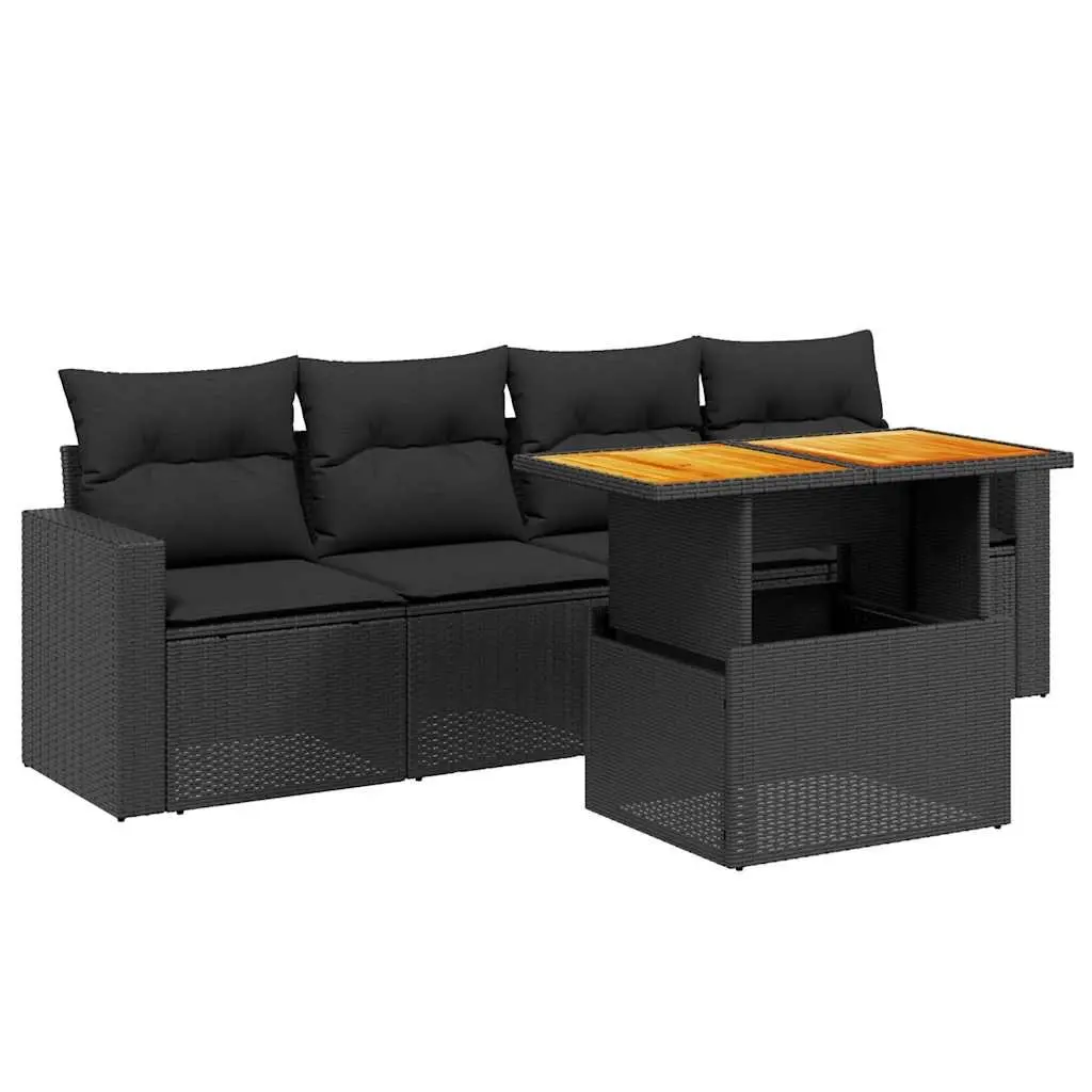 5 Piece Garden Sofa Set Poly Rattan Black Outdoor Furniture