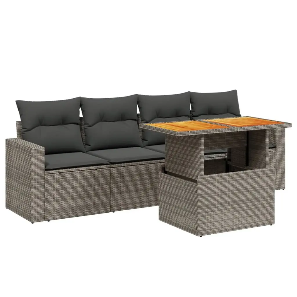 Garden Sofa Set PE Rattan 5 Piece Outdoor Furniture Modular Grey