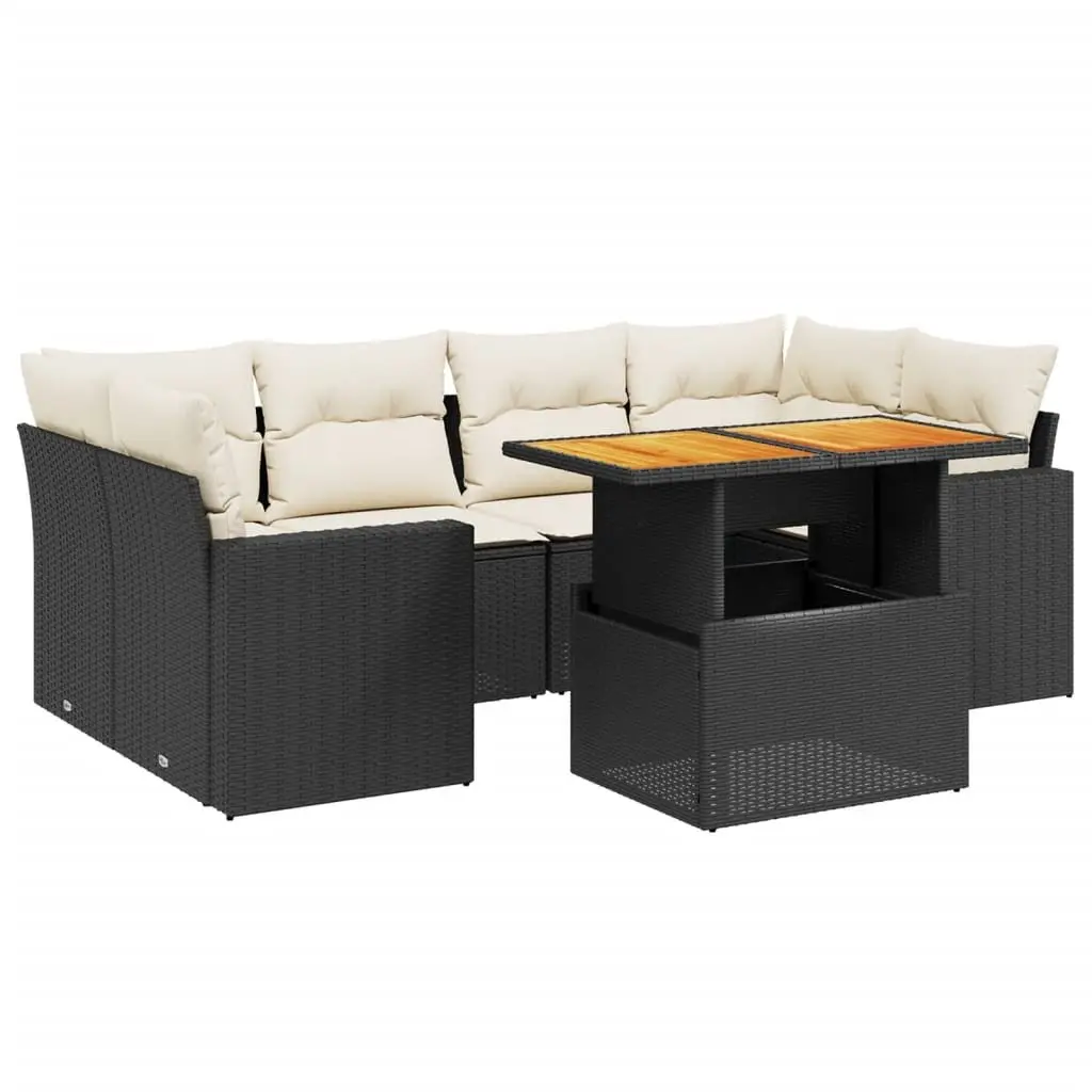 7 Piece Outdoor Patio Furniture Set Black PE Rattan with Cushions