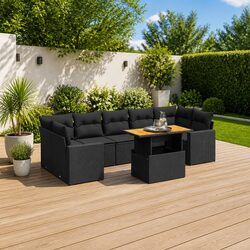 8 Piece Garden Sofa Set Outdoor Furniture Black Poly Rattan with Cushions Patio