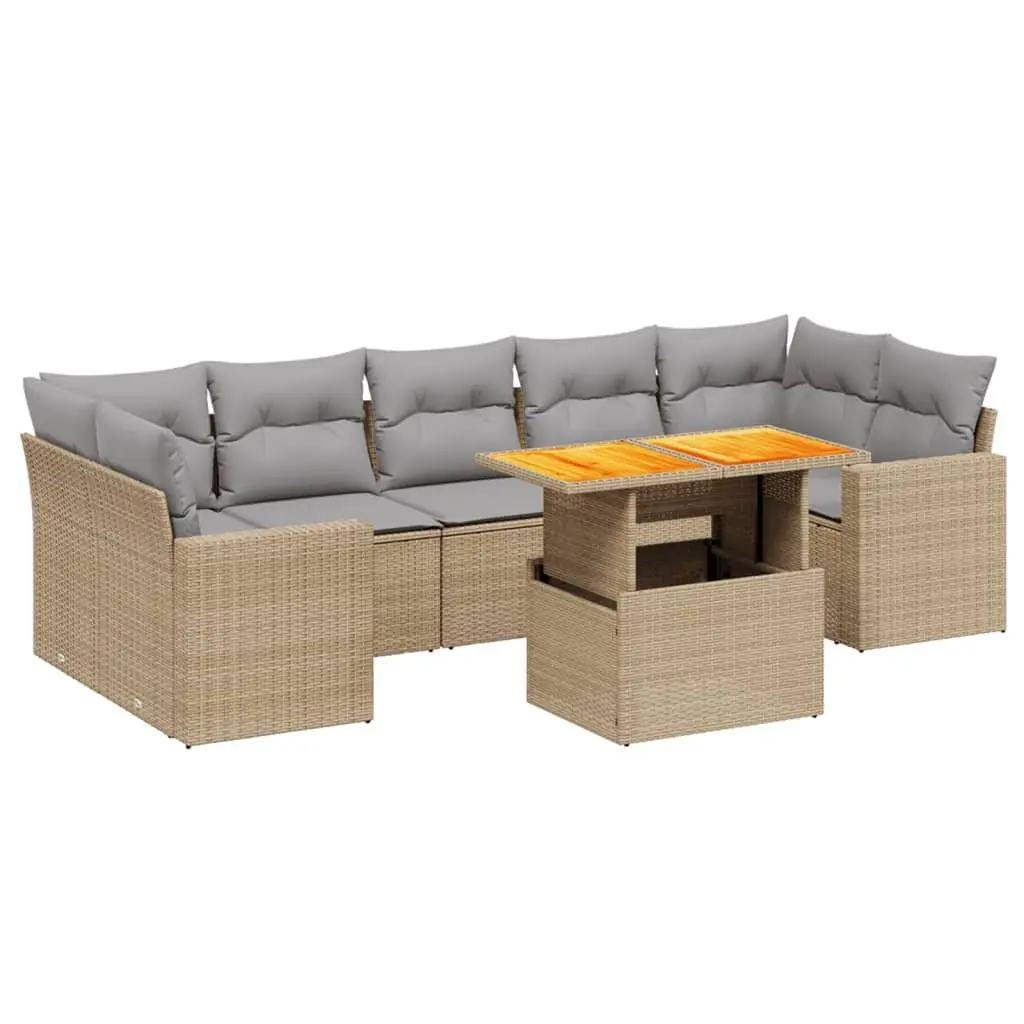 Garden Sofa Set PE Rattan 8 Piece Outdoor Furniture Modular Beige with Cushions