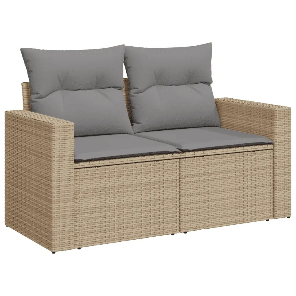 Garden Sofa Set PE Rattan 8 Piece Outdoor Furniture Modular Beige with Cushions