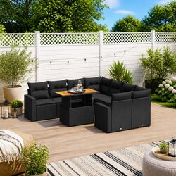 9 Piece Garden Sofa Set Outdoor Patio Furniture PE Rattan Cushions Black