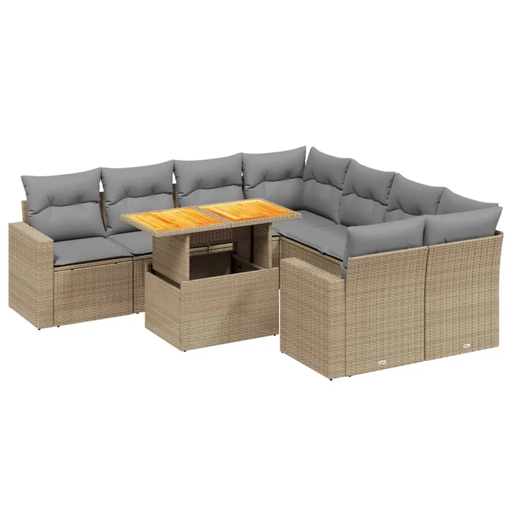 Garden Sofa Set 9 Piece Outdoor Furniture Patio Lounge Beige Poly Rattan Modular