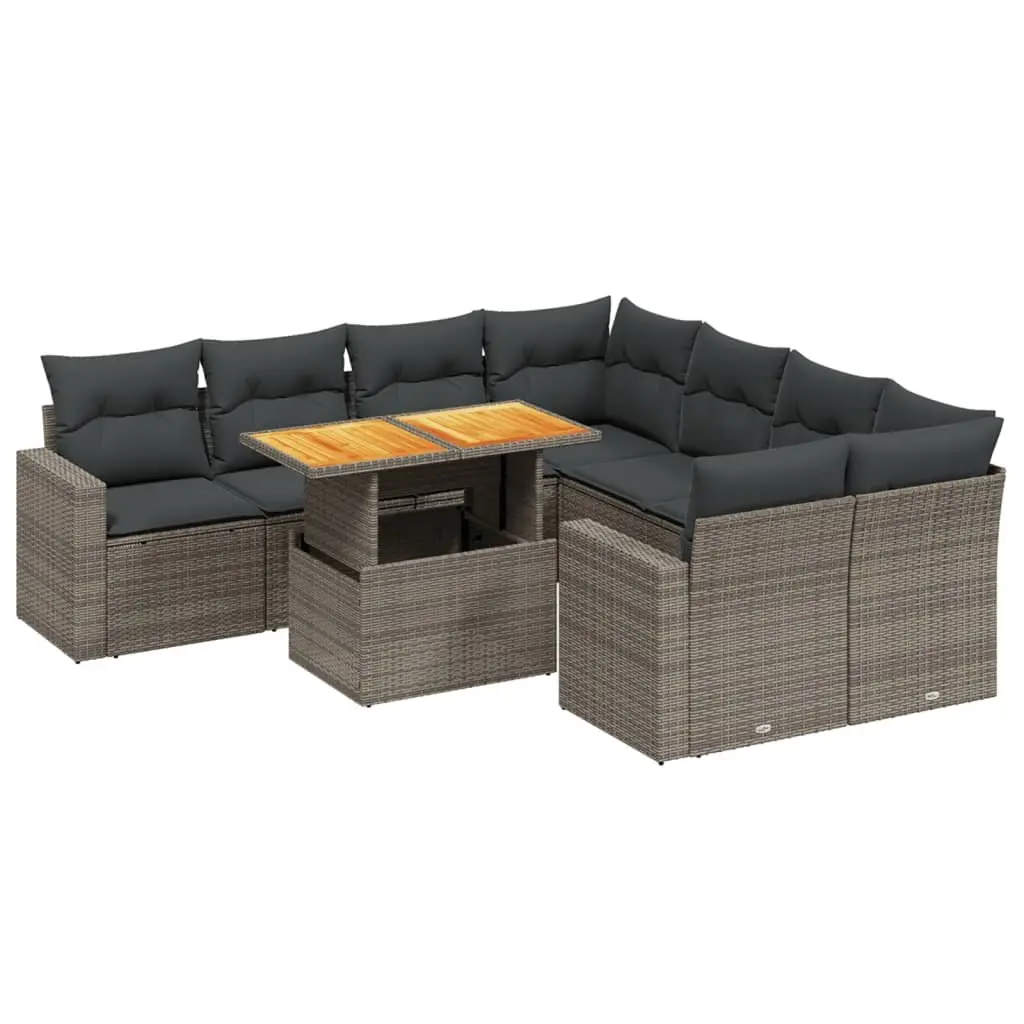 Garden Sofa Set PE Rattan 9 Piece Modular Outdoor Furniture Grey