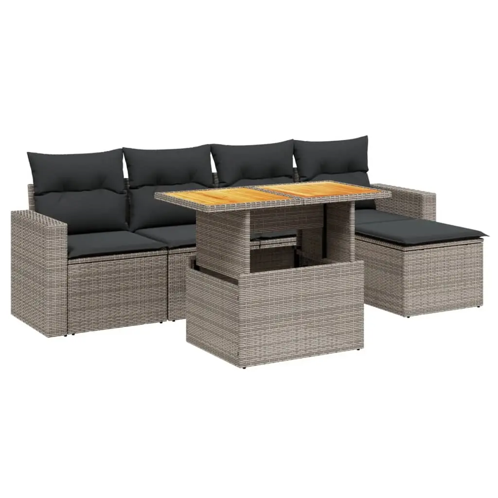 Garden Sofa Set PE Rattan 6 Piece Modular Outdoor Furniture with Cushions Grey