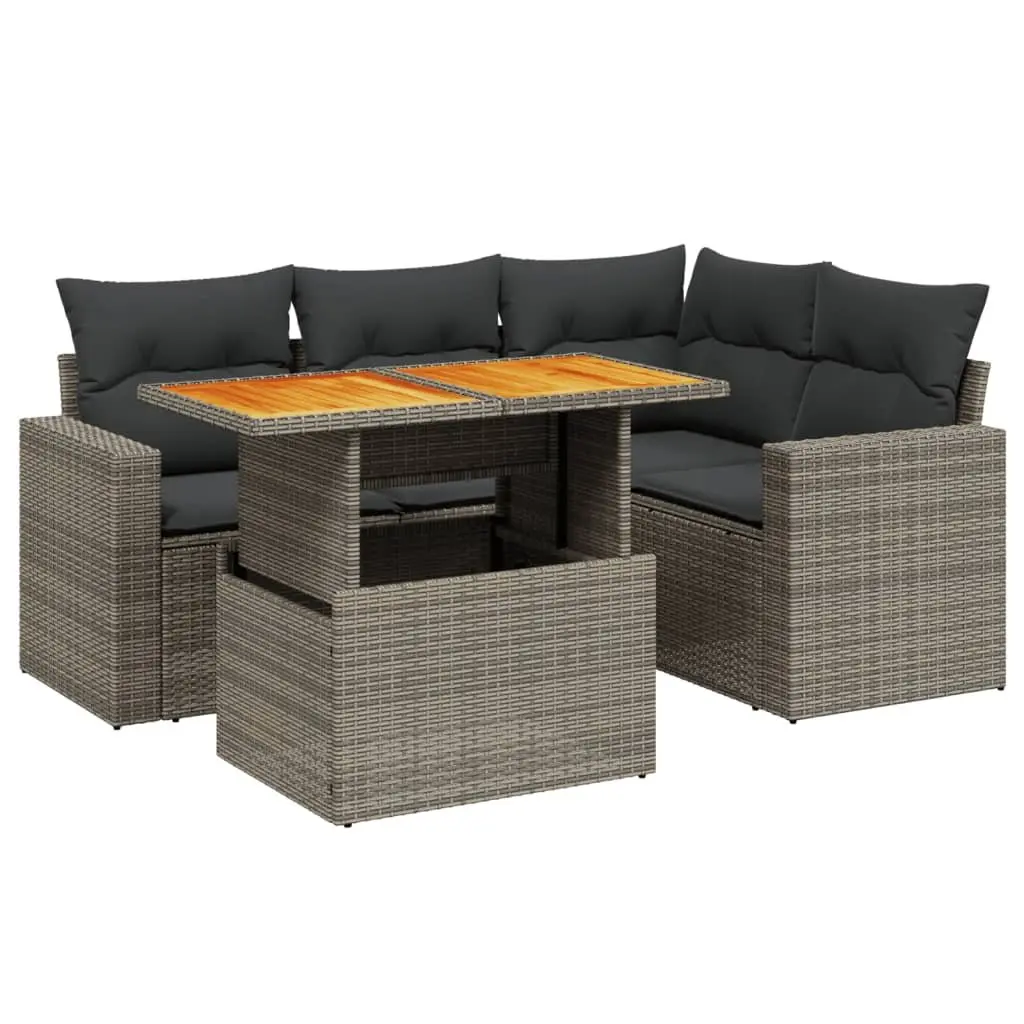 Garden Sofa Set 5 Piece Outdoor Furniture Grey Poly Rattan Cushions Patio