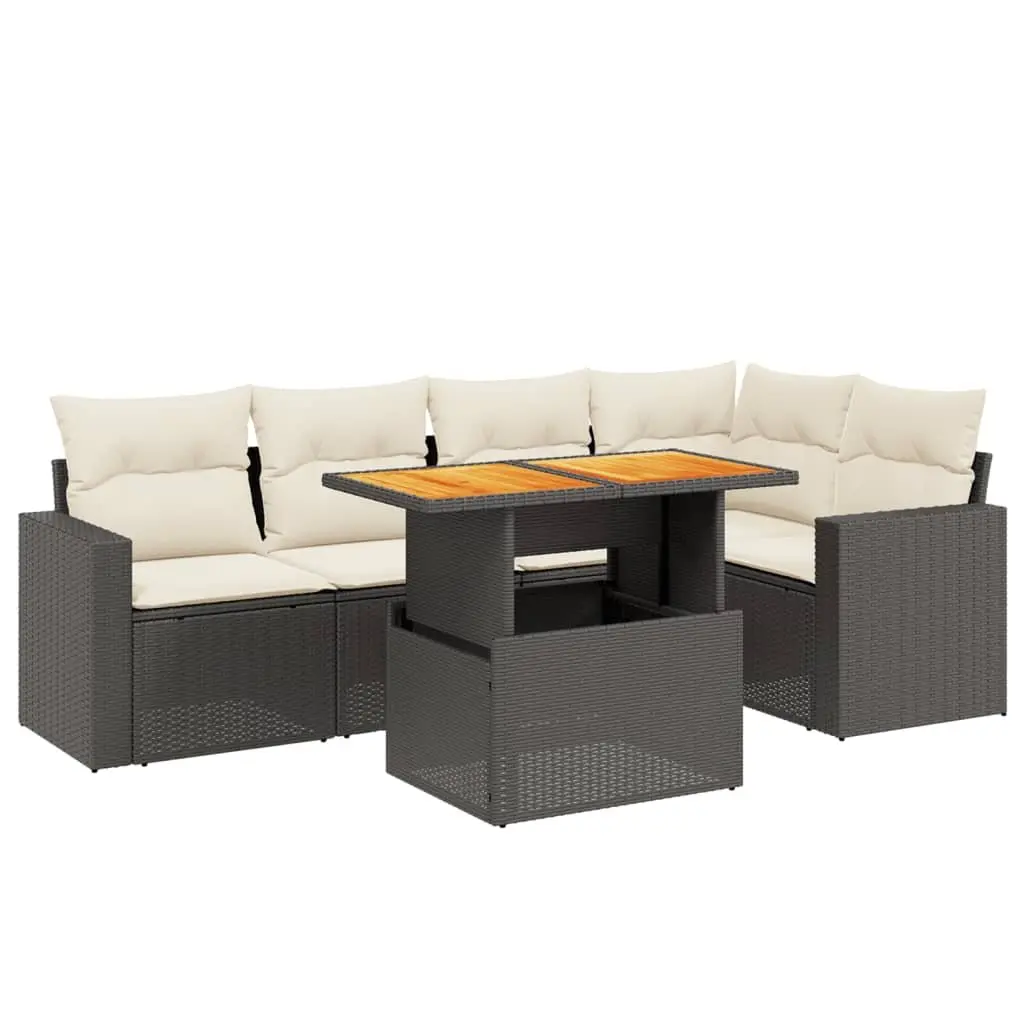 6 Piece Modular Outdoor Sofa Set Black PE Rattan with Adjustable Table
