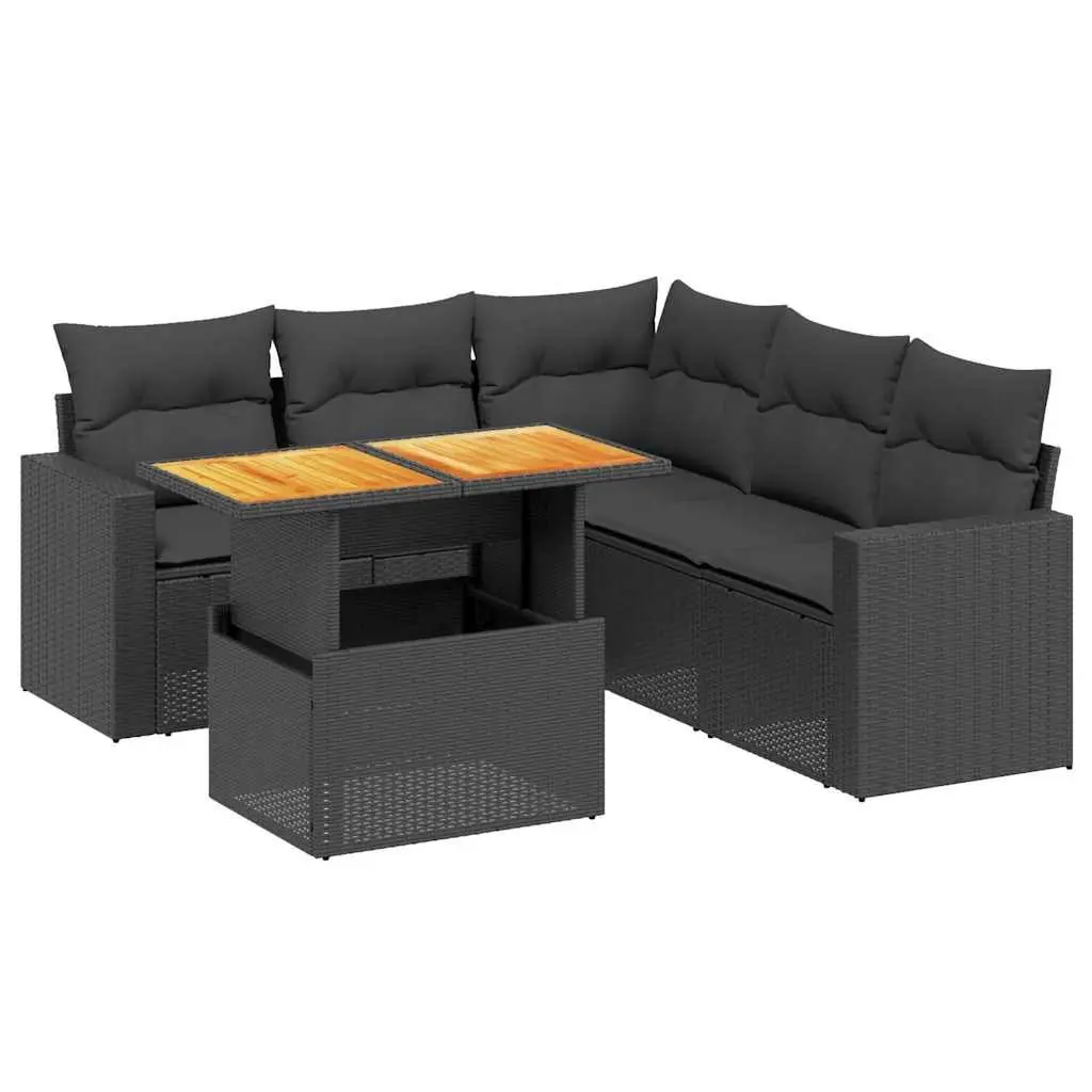 Garden Sofa Set 6 Piece Outdoor Furniture Patio Sectional with Cushions Black