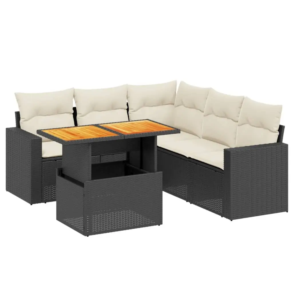 Outdoor Furniture Set Modular Black PE Rattan 6 Piece with Cushions and Adjustable Table