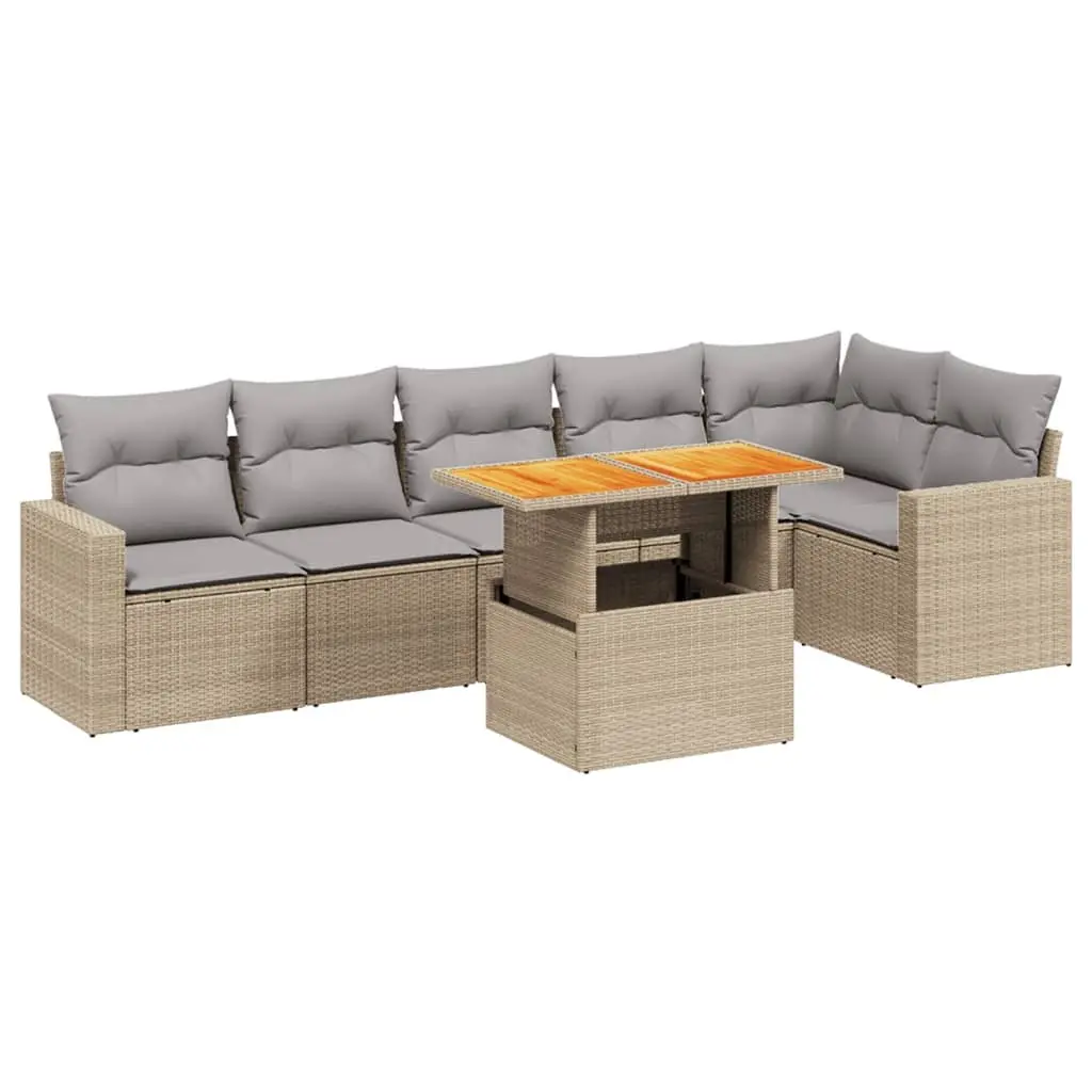 Garden Sofa Set PE Poly Rattan 7 Piece Modular Outdoor Furniture Beige