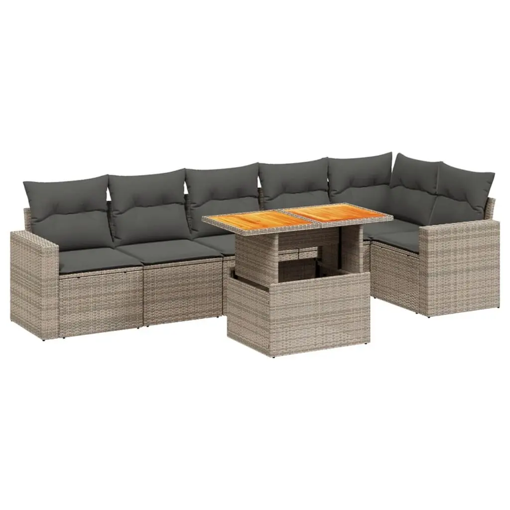 7 Piece Outdoor Furniture Sofa Set Modular PE Rattan Grey with Cushions