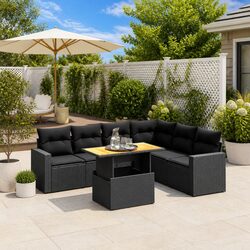 Practical 7 Piece Black Modular Sofa Set for Outdoors