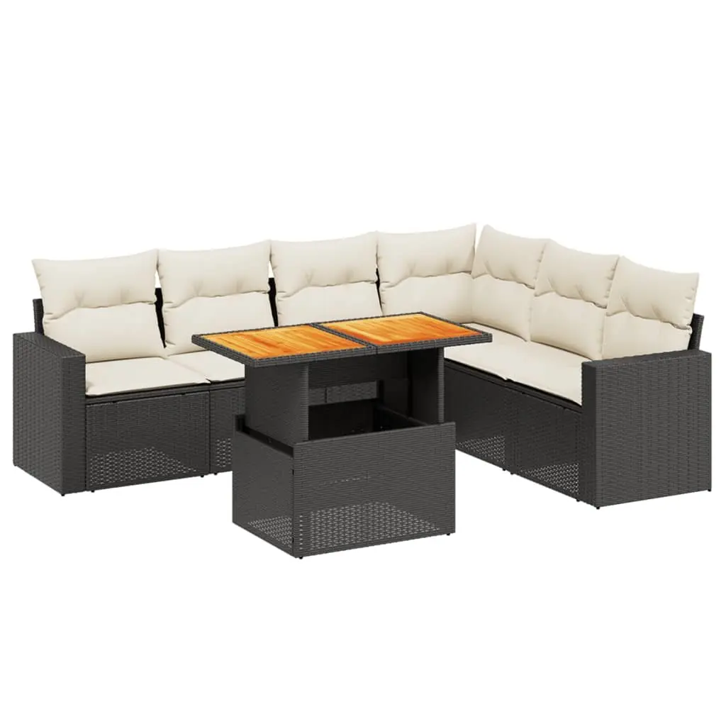 7 Piece Garden Sofa Set PE Rattan Modular Adjustable Table Black with Cushions